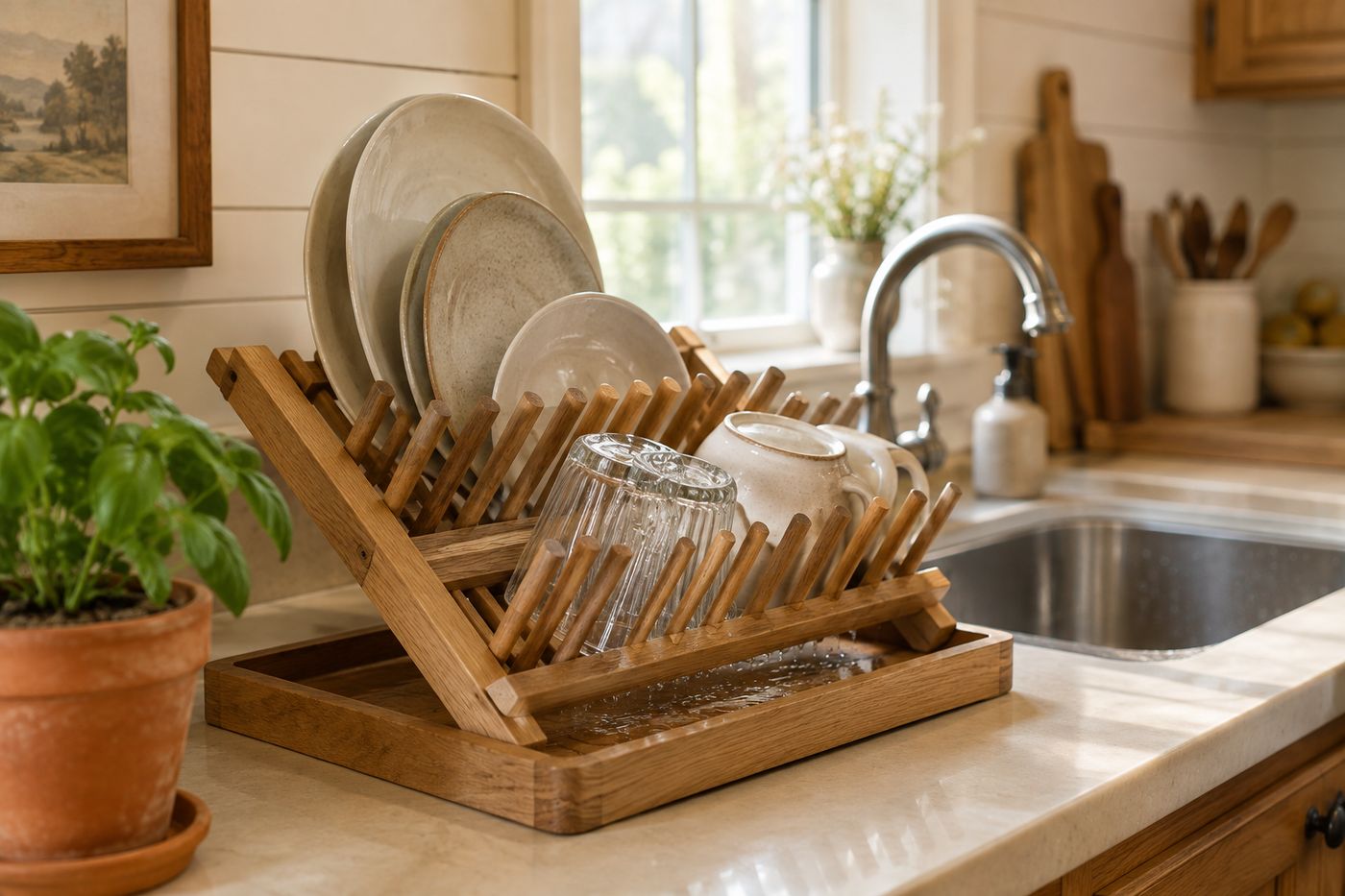 Dish Rack Designs Wooden Dish Rack: The Dowel Angle That Drains Right