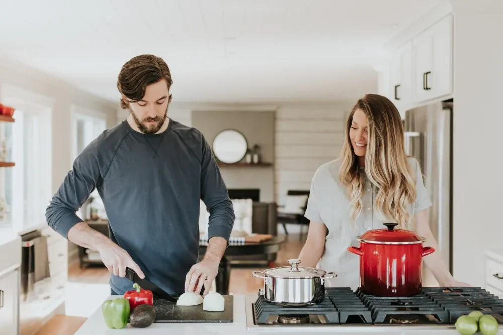 Couple cooking together
